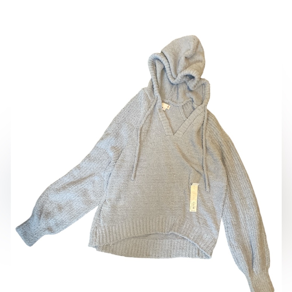 SO Light Blue V‑Neck Hooded Sweater
